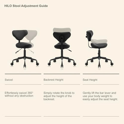 Ergonomic Rolling Stool with Backrest, Adjustable Swivel Chair, Vanilla - color: Vanilla, size: Standard with Backrest