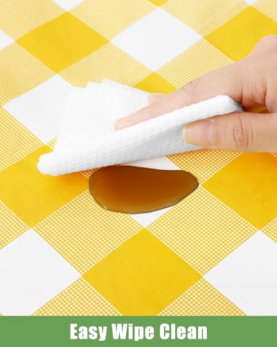 Smiry 8 Packs Gingham Disposable Table Cloth, 54 x 108 Inch Waterproof Plastic Tablecloth, Rectangle Yellow and White Checkered Table Covers for Picnic, Birthday, Party - color: Yellow and White, size: 54"x108" (Pack of 8)