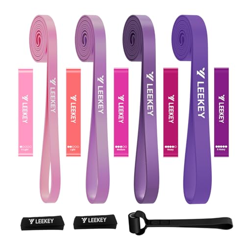 LEEKEY Resistance Bands for Pull Up Assist, Exercise & Workout Bands Set | Long resistance bands for pull up assist, strength training, physical therapy, stretching, home gym - color: 15-125LBS PURPLE+Mini Bands