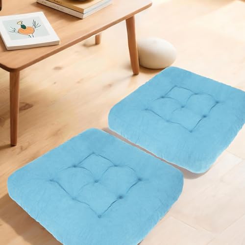 Meditation Floor Pillow Set of 2, Square Large Pillows Seating for Adults, Tufted Corduroy Cushion for Tatami Living Room, 22x22 Inch FP-Lblue - color: Lightblue, size: Square