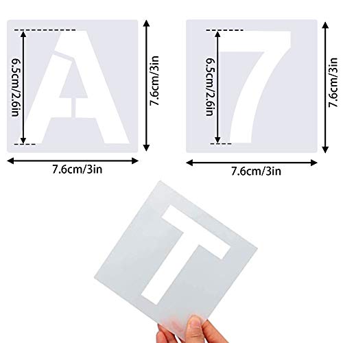 FEBSNOW 36 Pcs 3 Inches Alphabet Letter and Number Stencils | PET Plastic, Painting on Wood Wall Fabric Rock Chalkboard Glass DIY Art, Reusable Drawing Template, Pack of 36 Pcs 3 Inches - size: 3 inches