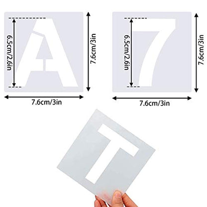 FEBSNOW 36 Pcs 3 Inches Alphabet Letter and Number Stencils | PET Plastic, Painting on Wood Wall Fabric Rock Chalkboard Glass DIY Art, Reusable Drawing Template, Pack of 36 Pcs 3 Inches - size: 3 inches