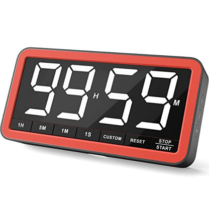 VOCOO Large 7.8" Digital Timer, Magnetic LED Timer for Kitchen & Classroom | USB-C Rechargeable, Up to 99 Hours Count Up & Countdown Timer with 3 Brightness Levels, 4 Alert Modes and 3 Volume Levels - color: Black Red