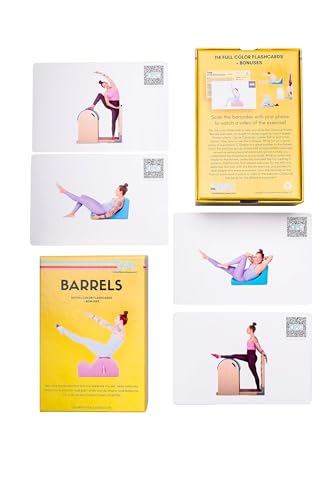 OnlinePilatesClasses Pilates Barrels Flashcards, Deck Cards Set with Video Tutorial for Spine Corrector, Ladder Barrel, Small Barrel & C-Shaper Exercise, Home Gym Workout, Barrel Arc Not Included - color: Barrels Deck 114 Cards