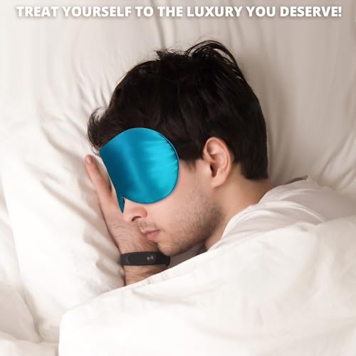 Sleep Mask, 100% 22 Momme Mulberry Silk Eye Mask with Adjustable Strap | Eye Sleeping Mask for Women Men, 100% Mulberry Silk, 22 Momme 6a Fibers, Blackout Blindfold Eye Cover Side Sleeper(Aqua Blue) - color: Peacock Blue 22 Momme