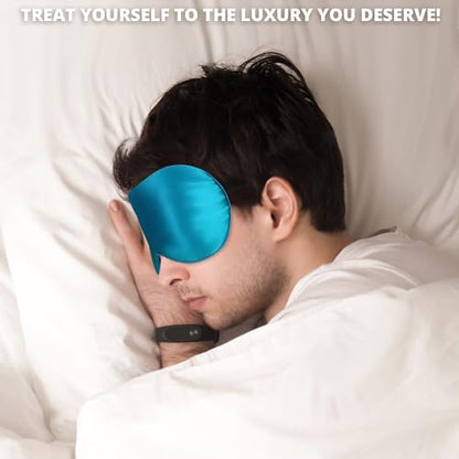 Sleep Mask, 100% 22 Momme Mulberry Silk Eye Mask with Adjustable Strap - color: Peacock Blue 22 Momme