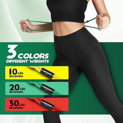Figure 8 Resistance Bands with Handles, Arm Resistance Bands | Home Workout, Physical Therapy, Strength Training, Travel Portable, Arm workouts - color: Yellow,Green,Red(60lbs)