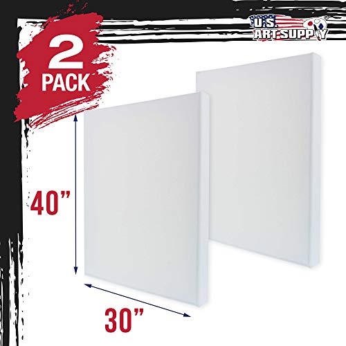 U.S. Art Supply X-Large Stretched Canvas for Painting 30x40 inch Gallery Depth 1-1/2" Thick, 2-Pack - 12oz Acrylic Gesso Triple Primed, Professional Artist Quality, 100% Cotton - Oil, Pouring Paint - size: 30" x 40"