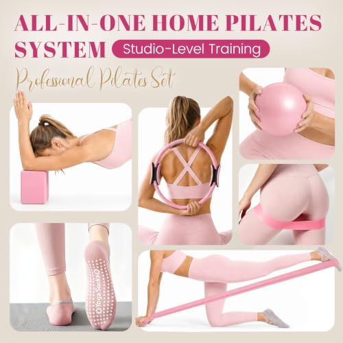 Pilates Kit for Women, At Home Equipment Set for Full Body Workout - color: Pink