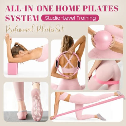 Pilates Kit for Women, At Home Equipment Set for Full Body Workout - color: Pink