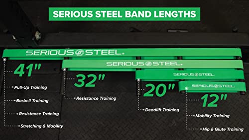 Serious Steel Fitness 81.3cm(32인치) 저항 트레이닝 밴드 (휴대용 운동 밴드 시스템 트레이닝 밴드 - 152cm(5피트 10인치) 미만의 개인에게 적합) - color: #4 그린 (22.7-54.4kg(50-120파운드)