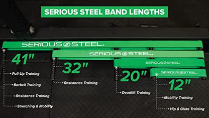 Serious Steel Fitness 81.3cm(32인치) 저항 트레이닝 밴드 (휴대용 운동 밴드 시스템 트레이닝 밴드 - 152cm(5피트 10인치) 미만의 개인에게 적합) - color: #4 그린 (22.7-54.4kg(50-120파운드)