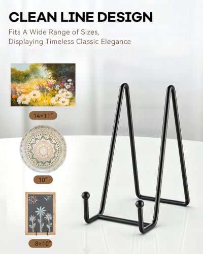3 Pack 6 Inch Plate Stands for Display - Metal Picture Stand Plate Holder | Frame Holder Fits 7"-15" H Book, Photo, Cookbook, Sturdy Rust-Resistant Solid Iron, Small Easel for Wedding Home Decor, Black