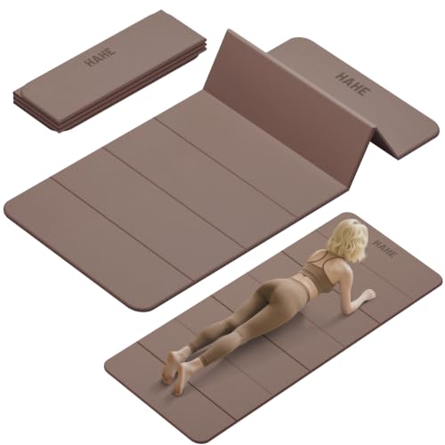 HAHE Foldable Yoga Mat 74"Lx32"Wx1/3"Thick, Folding Exercise Mats - color: Brown