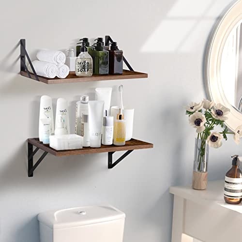 Tectocker-DOU 2 Pc Deep Floating Wall Shelves, Heavy Duty, 16x12, Brown - color: Brown, size: 16W×12D