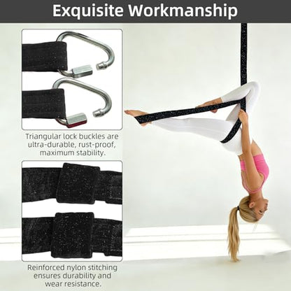 PRIOR FITNESS Aerial Loops Set,SGS Certified,9ft Yoga Straps Trapeze 2pcs - color: Glitter Black