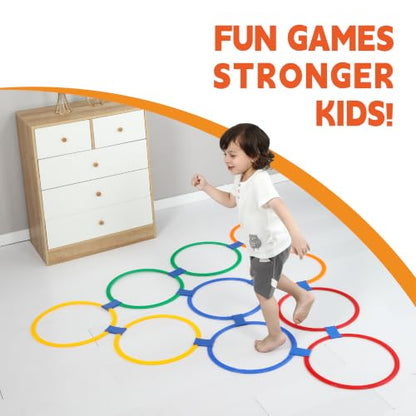 20Pcs 15" Square & Round Hopscotch Rings, Kids Agility Obstacle Course - style: 15" Square + Hoop – 2 Set