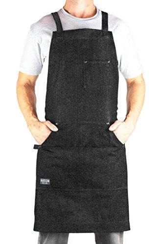 Hudson Durable Goods - Professional Grade Chef Apron for Kitchen, BBQ & Grill - color: Black Denim