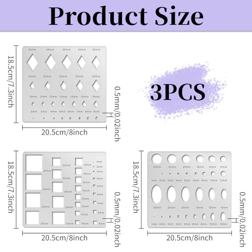3PCS Metal Stencils Diamond Square Ellipse Circle Template for Drafting Jewelry Making Templates Oval Stencil Metal Geometric Stencils Stainless Steel Journal Stencil for DIY Scrapbooking - style: Geometric Metal Stencils 2