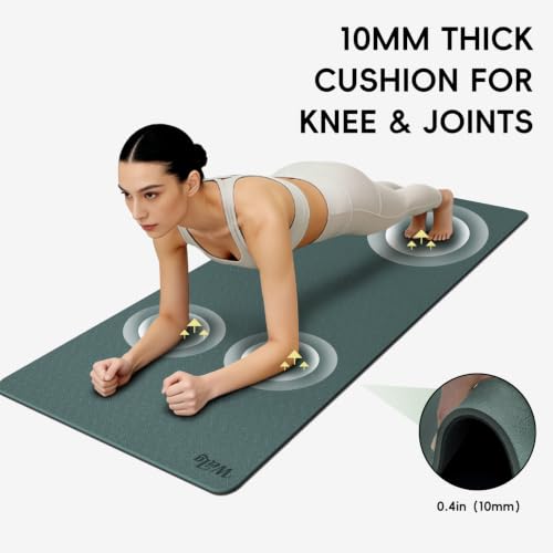 WEILA Extra Thick 10mm Yoga Mat,76"x28" Dual-Color TPE with Carry Strap - color: Dark Green & Black