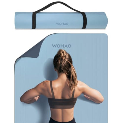 8mm Extra Wide 80cm Yoga Mat Non Slip - color: Blue-gray+Navy blue