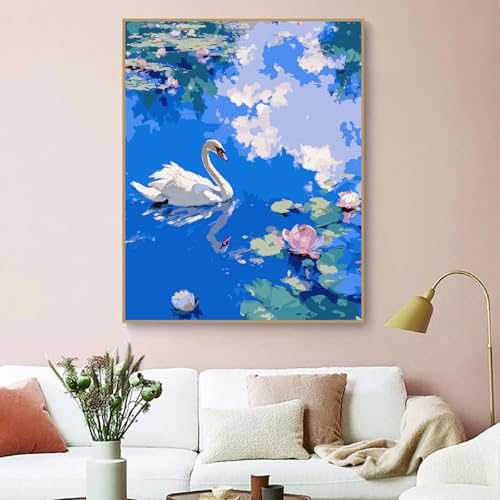 ZRIZQ Paint by Numbers Kit for Adults Beginner Animal,Swan,16x20 | Full set with wooden brushes,rolled canvas,rich paints.Calming activity.Beginner friendly.Just open and paint. - color: 16"X20"Rolled Canvas(Frameless)-Swan and Lake