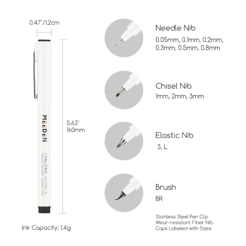 MEEDEN Micro Fineliner Drawing Pens: 12 Sizes, 0.05-3mm, Black Archival Ink | Waterproof ink for technical drawing, sketching, outlining, illustration, manga, and journaling - style: Multi-size (12 PCS)