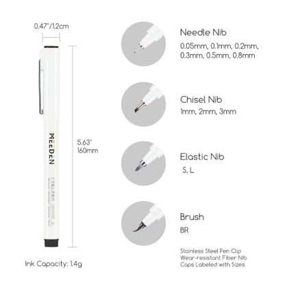 MEEDEN Micro Fineliner Drawing Pens: 12 Sizes, 0.05-3mm, Black Archival Ink | Waterproof ink for technical drawing, sketching, outlining, illustration, manga, and journaling - style: Multi-size (12 PCS)
