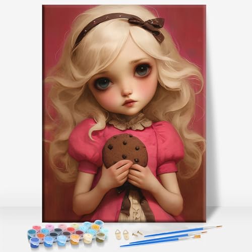 Aeontinity Chocolate CHIP Cookie Doll Gothic Framed Canvas DIY Paint by Numbers Kit Bar Cafe Cave Home Room Wall Bathroom Porch Patio Decor Gift, 16 x 12 Inch - color: CHOCOLATE CHIP COOKIE DOLL
