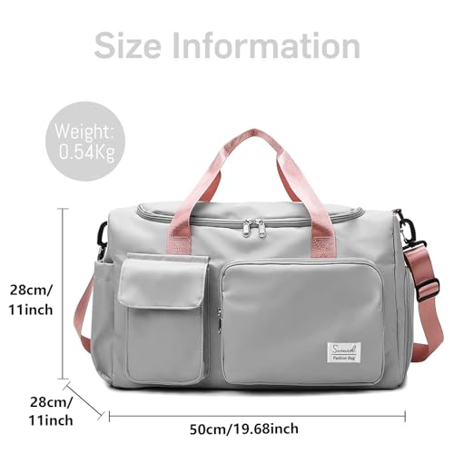Suruid Gym Bag with Shoe Compartment, Sports Duffle Bag for Women, Pgray - color: Gray Pink
