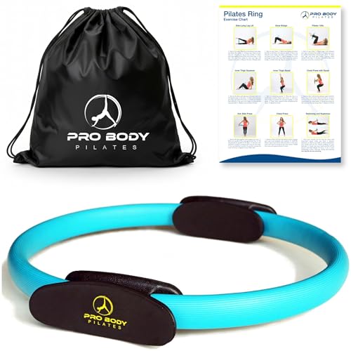 ProBody Pilates Circle - 14 Inch Magic Circle Pilates Ring | 30 lb Resistance, Dual Foam Grips, Inner Thigh Exerciser, Pilates at Home Equipment, Carry Pouch, Pilates Essentials - color: Blue