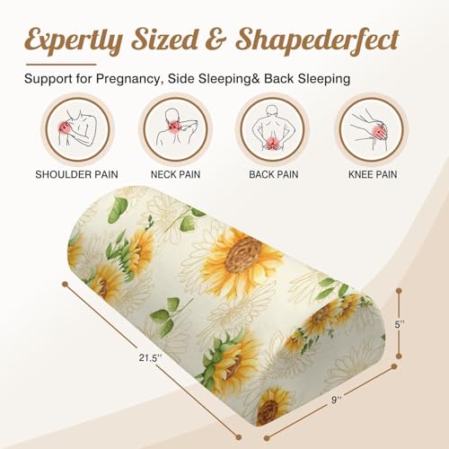Knee Pillow for Back Sleeping – Half Moon Bolster Pillow for Under Knee While Sleeping Support, Leg & Back Pain Relief (21.5x9x5 Inches) - color: Light Yellow