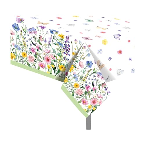 1Pc Blooming Wildflower Party Plastic Tablecloth 54 x 87 Inch Long Table Cover, Spring Butterfly Party Tablecover for Floral Theme Kids Baby Shower Birthday Dinner Picnic Kitchen Event - color: Blooming Wildflower