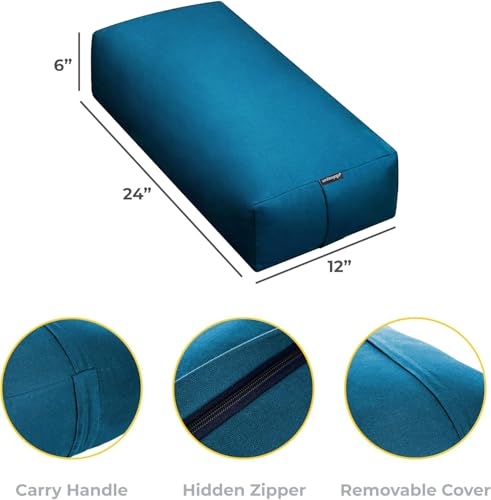 엑스트라 펌 라지 요가 볼스터, 61 x 30.5 x 15.2cm(24 x 12 x 6인치) 신치 또는 지퍼 요가 베개, 스튜디오용 탈착식 커버가 있는 직사각형 면 쿠션, 1팩 또는 2팩 - color: 오션사이드 - 지퍼 커버, size: 1팩