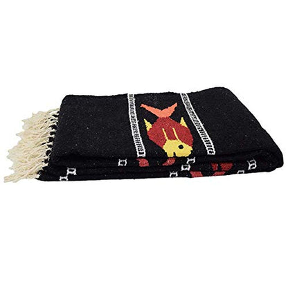 Open Road Goods Thick Mexican Yoga Blanket - Serape Fish Design - Handmade (Black) - color: Black
