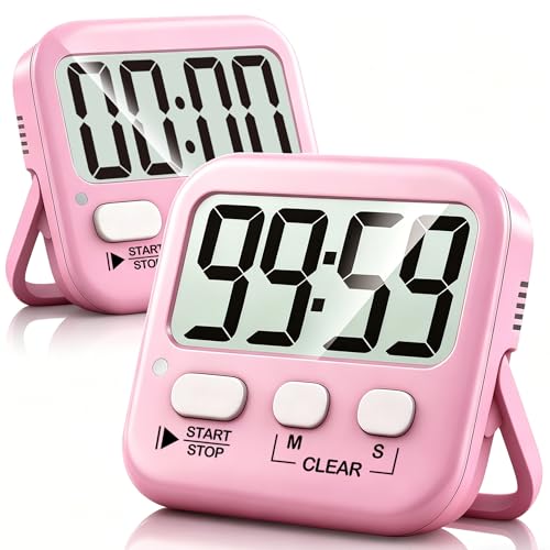 Antonki 2 Pack Digital Timer for Kids Classroom Kitchen Timers for Cooking | w/ Battery, Easy to View, Alarm, Mute Mode, Count Down/Up, Magnetic, Kickstand, Hanging, Classroom Timer for Teacher Supplies - color: Relaxing Pink