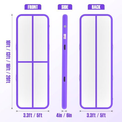 Inflatable Gymnastics Mat Air Tumble Track Tumbling Mats with Pump - color: Purple, size: 10ft*3.3ft*4inch(3m*1m*10cm)