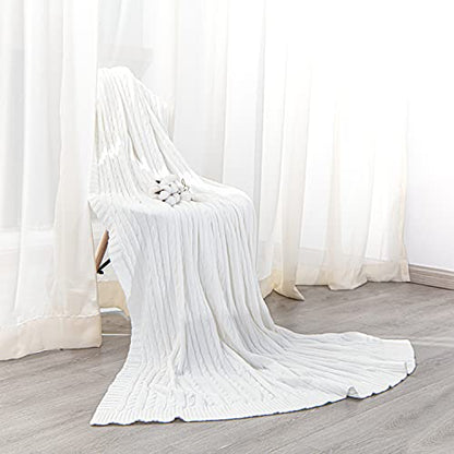 NTBAY Cotton Cable Knit Throw Blanket, 51 x 67, White - color: White, size: Throw(51"x67")