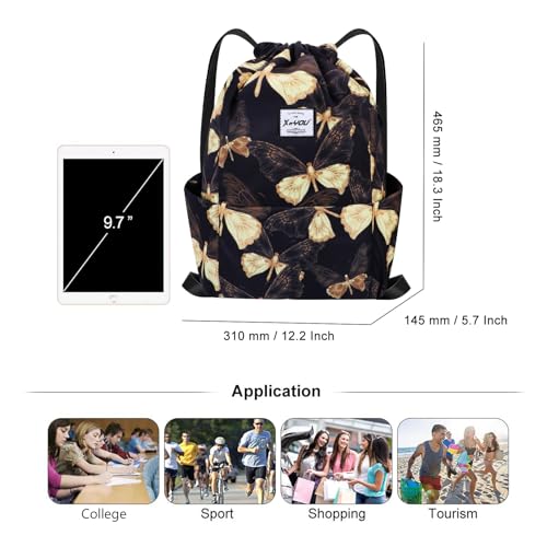 XEYOU Drawstring Backpack Bag Sport Gym Sackpack Beach Cinch Bag | Lightweight Swimming Bag, Water-Resistant Fabric, Travel Daypack for Women and Men - color: Butterfly