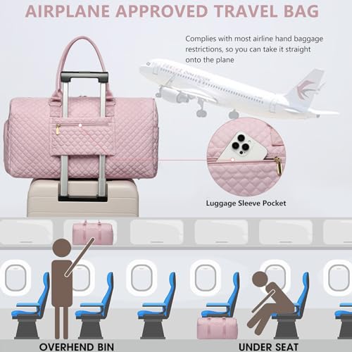 Women Weekender Travel Duffle Bag: Travel Duffel Overnight Bags with Shoe Compartment Large Carry on Tote with Toiletry Bag Weekend Traveling Yoga Gym Hospital Bag for Women with Wet Pocket 3 PCS Set - color: 20-Pink - 3 PCS, size: Large