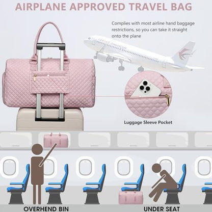 Women Weekender Travel Duffle Bag: Travel Duffel Overnight Bags with Shoe Compartment Large Carry on Tote with Toiletry Bag Weekend Traveling Yoga Gym Hospital Bag for Women with Wet Pocket 3 PCS Set - color: 20-Pink - 3 PCS, size: Large