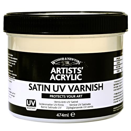 Winsor & Newton Professional Acrylic Medium, Satin UV Varnish, 450ml | Provides a removable satin protective coating that helps protect acrylic paintings from UV exposure and surface contaminants. - color: Satin Uv Varnish, style: 450ml (15.2-oz)
