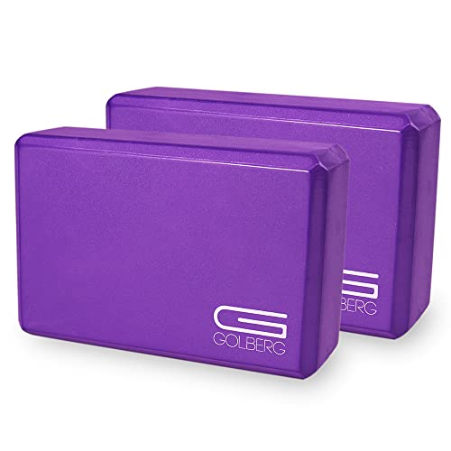 Golberg Foam Yoga Block – For Fitness, High Intensity Support and Improving Strength or Flexibility Pink/Green/Dark Green/Purple/Blue – 1/2/4 Pack - color: 2 Pack Purple
