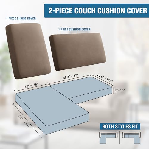 H.VERSAILTEX Fleece Sectional Couch Covers L Shape Stretch Couch Cushion Covers Thick and Soft Sofa Covers for Sectional Sofa Set Washable (2 Seater + 1 Chaise, Taupe) - color: Taupe, size: 2 Seater + Chaise