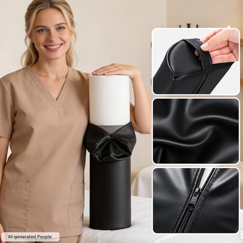 Medium Leg Bolster for Massage Table, 21 x 6 x 3 in Massage Bolsters | PU Leather Half Moon Bolster Pillow with Strap Handle, Semi-Round Ankles Leg Pain Relief Knee Bolster Cushion for Back - color: Medium Black - 21x6x3 in - Pu Leather