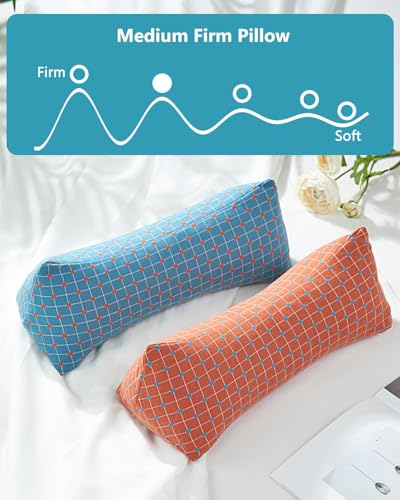 수면용 경추 메밀 롤 베개, 39.9cm x 15cm 메밀 껍질 베개 충전재, 목 지지 요가 볼스터를 위한 삼각형 베개, 목 통증 완화를 위한 조절 가능한 충전재, 블루