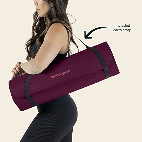 Retrospec Solana Yoga Mat Thick 1/2in Non-Slip Workout Mat with Nylon Strap - 72x24in Exercise Mat for Pilates, Stretching & Fitness - BPA Free, Easy Clean - color: Boysenberry