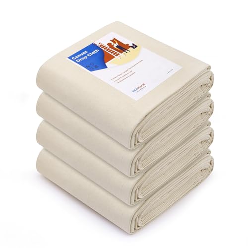 REDIBLUE Canvas Drop Cloth for Painting - Washable, Durable, Highly Absorbent Seamless Cotton Fabric, Multipurpose Protection for Floor, Carpet, Furniture, Indoor, Outdoor Use, 8oz, 4x12ft (Pack of 4) - size: 4 x 12 Feet (Pack of 4)
