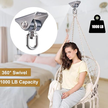 360° Swivel Silent Swing Hanger 1000 LB Capacity Hammock Chair Mount Stainless Steel Swing Hardware Ceiling Mount for Hanging Chair, Porch Swing, Yoga Swing, Heavy Bag - color: 1pcs 360° Silent Swing Hanger