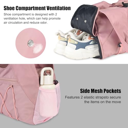 Forestfish Gym Bag For Women With Yoga Mat Holder, Pink | Shoe Compartment, Wet Dry Storage Pocket, Removable Shoulder Strap, Lightweight & Water Resistant - color: Pink